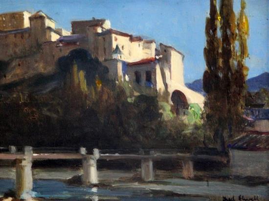 Fred Elwell (1870-1958) The Foot Bridge, Vaison la Romaine, Provence 5.5 x 7.5in.